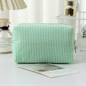 Striped Seersucker Large Toiletry Makeup Bag